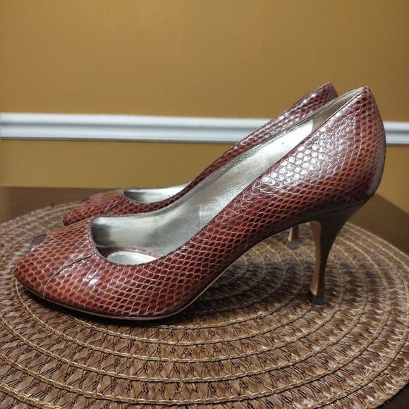 Dolce and Gabbana Snakeskin Peep Toe Heels Size 39 - Picture 6 of 12